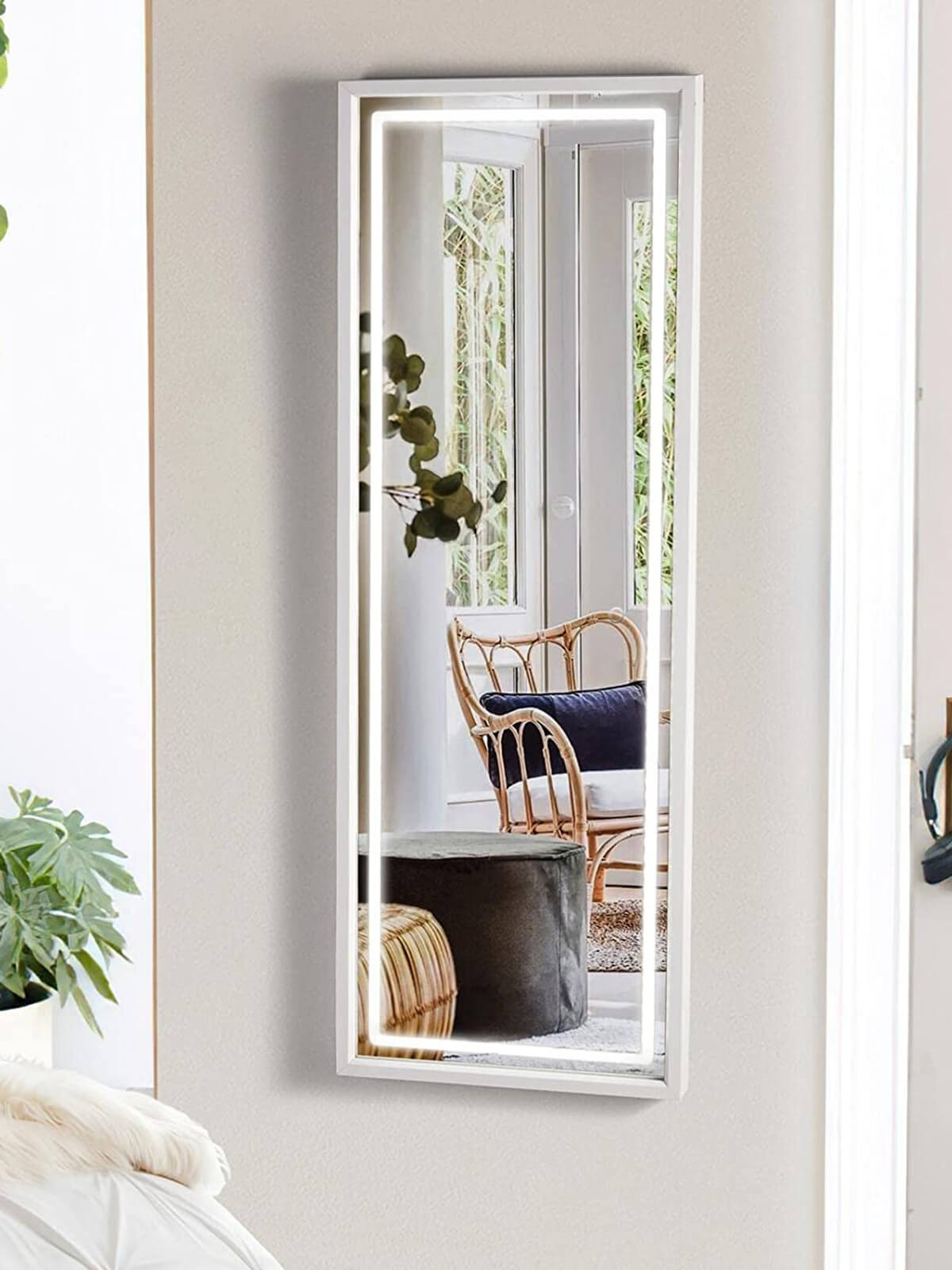 Luxfurni | Full-Length Mirror | LED Full-Length Mirror with Dimmable Lighting for Bedroom or Dressing Room White