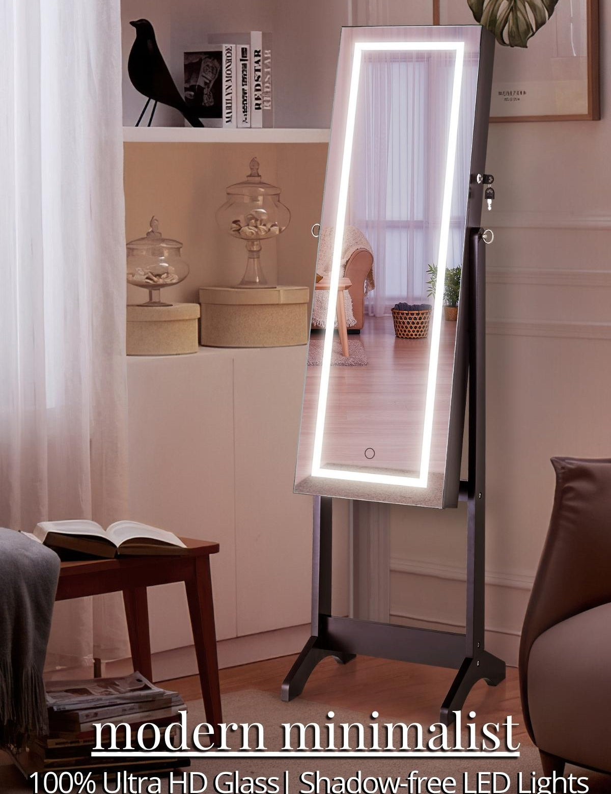 Luxfurni | Jewelry Armoire | Standing Joyce 6 Built-in LED Jewelry Armoire - Espresso