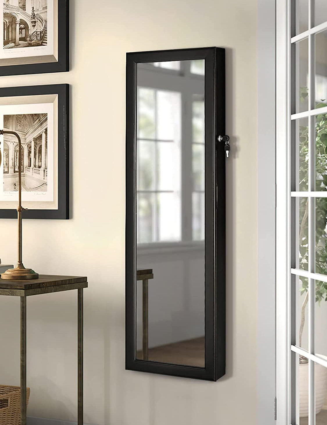 Luxfurni | Jewelry Armoire | Wall mounted Stella 8 Jewelry Armoire with Interior LED Lights - Black