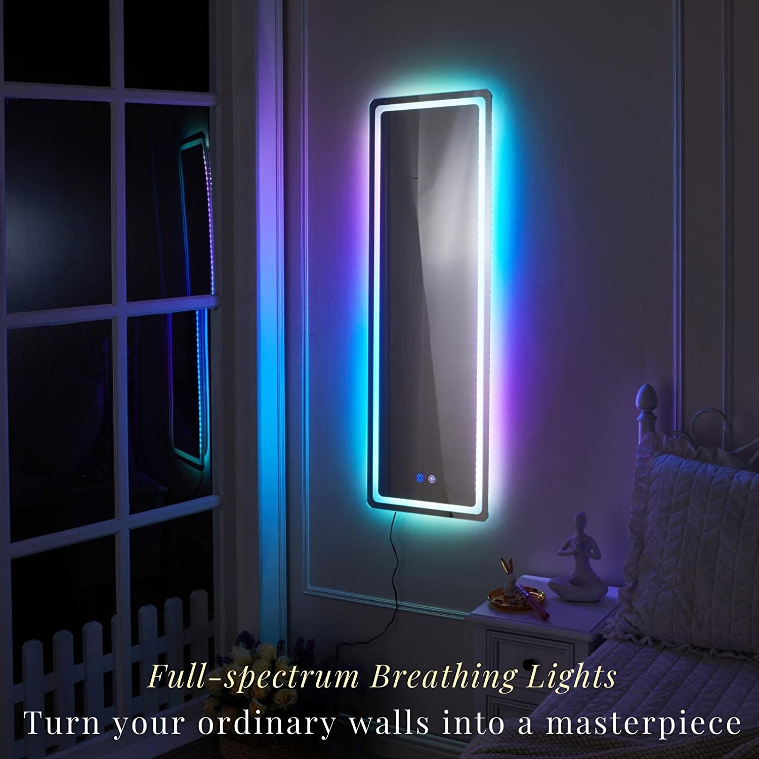 Luxfurni | Full-Length Mirror | Wall-Mounted Full-spectrum RGB Backlight Full-length Mirror