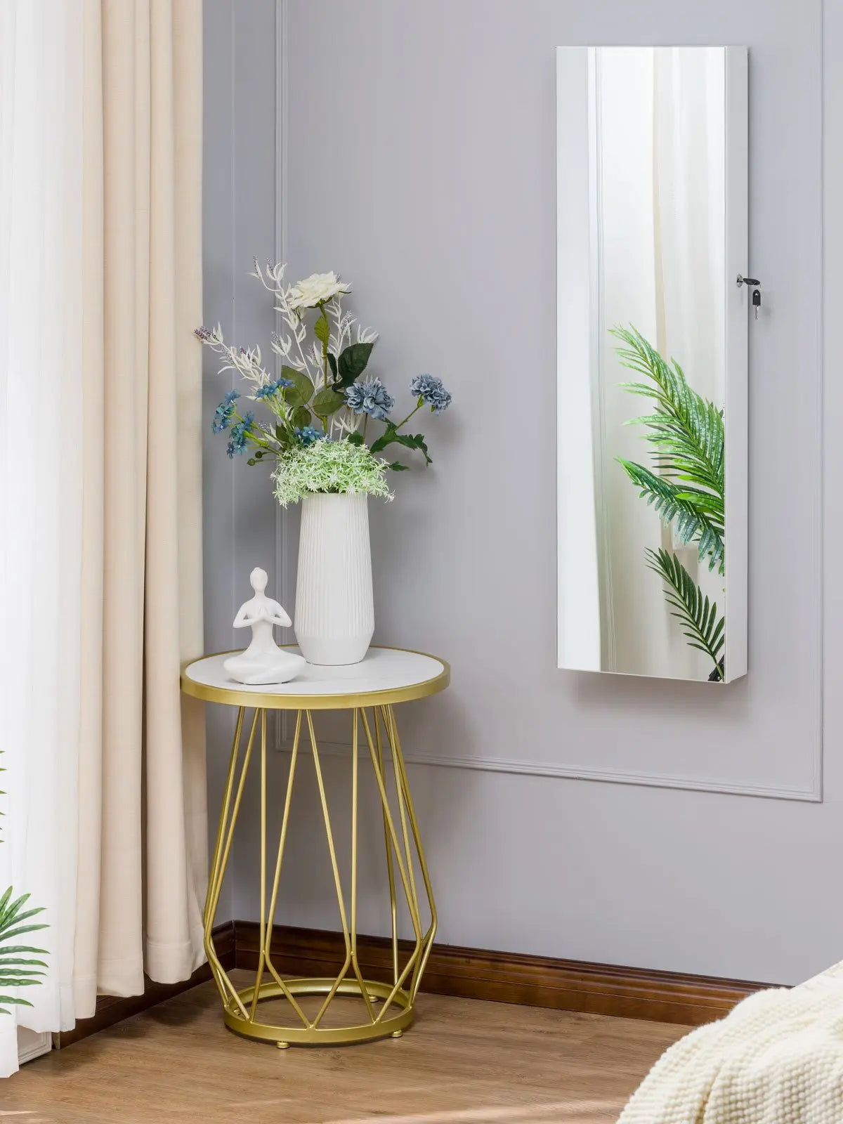Luxfurni | Jewelry Armoire | Wall mounted Joyce 1 Jewelry Armoire with Interior LED Lights - White