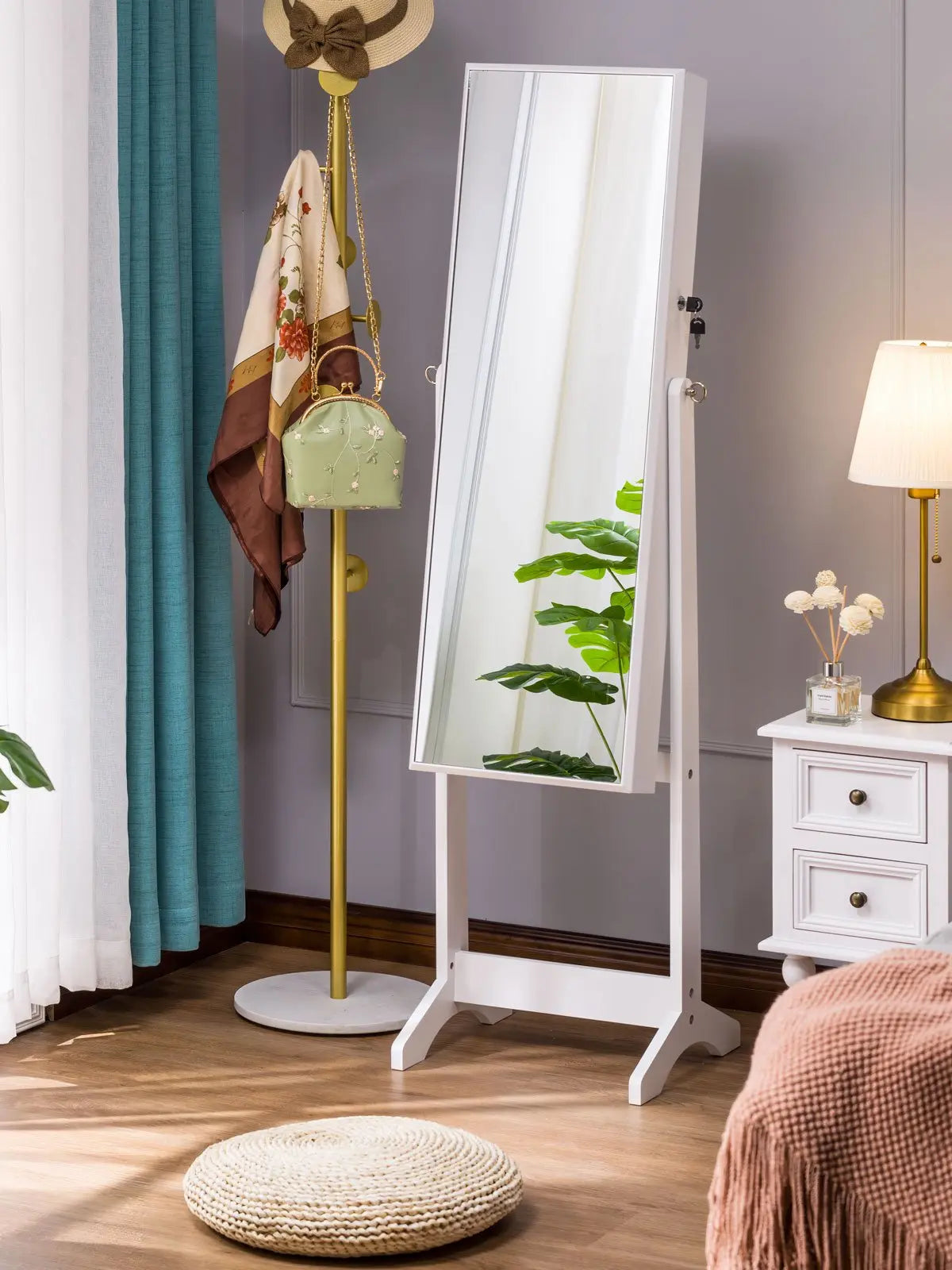 Luxfurni | Jewelry Armoire | Full Length Mirror Joyce 6 Jewelry Armoire with LED lights - White