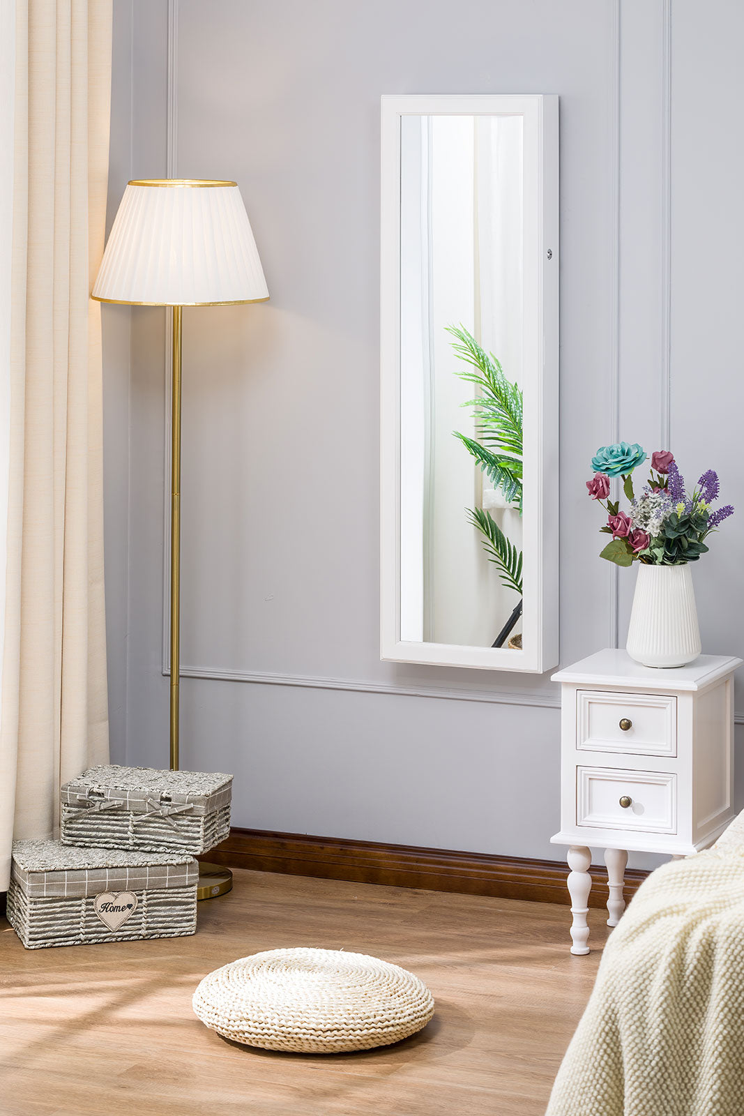Luxfurni | Jewelry Armoire | Wall mounted Stella8 Jewelry Armoire with Interior LED Lights - White