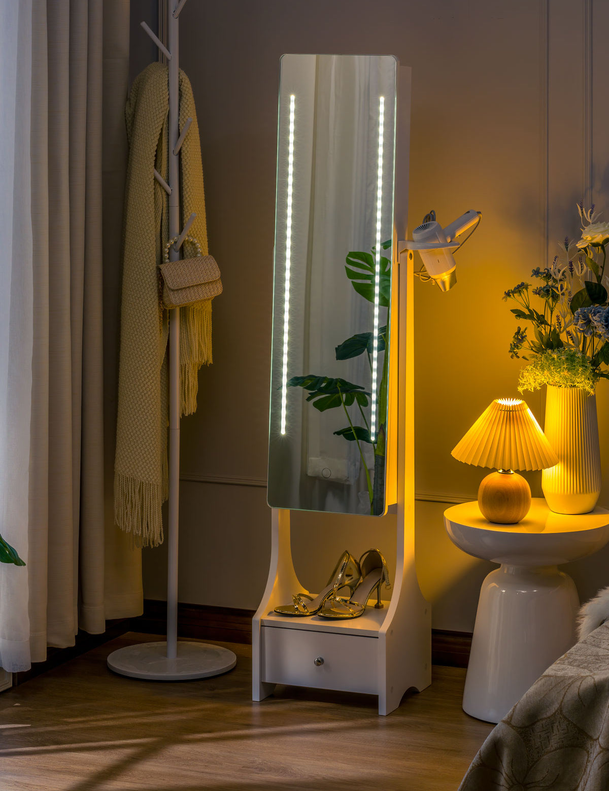 Luxfurni | Jewelry Armoire | Full Length LED Mirror Joyce 9 Jewelry Armoire - White