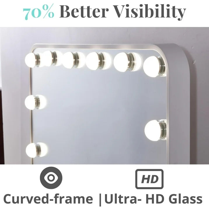 Hollywood Vanity Mirror with Lights Large Glass Makeup Mirror with Lights for Desk 18 High CRI LED Light Mirror Luxfurni