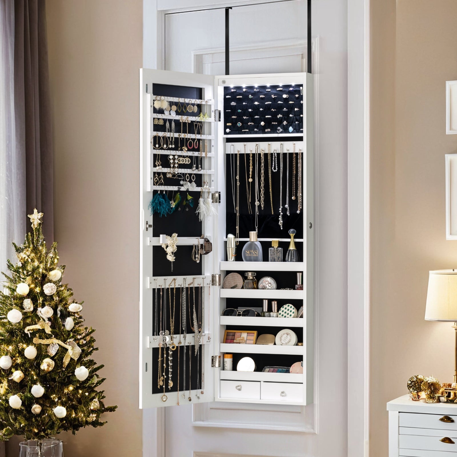 Full Length Mirror SONGMICS LEDs Mirror Jewelry Cabinet