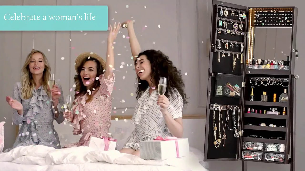 Girls are happy celebrating beside the Luxfurni Jewelry Armoire
