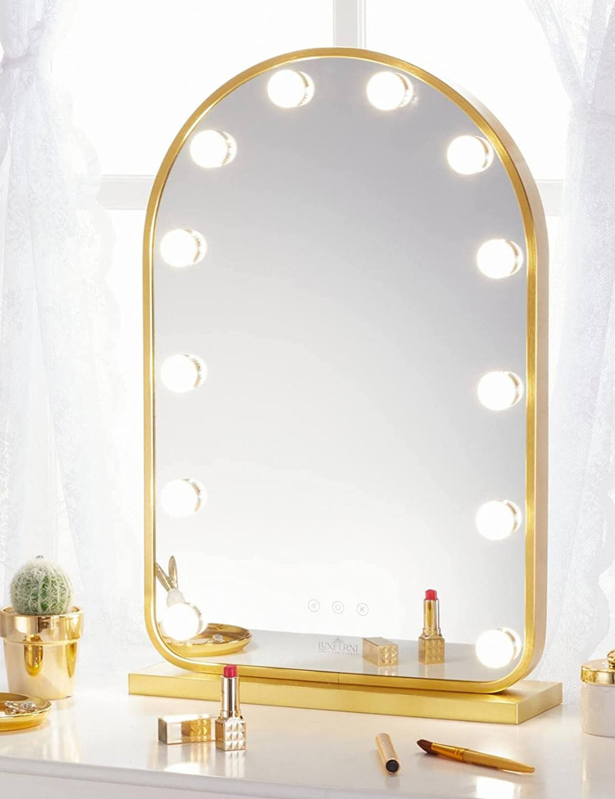 Tavolino Da Toilette Taylor White Hollywood Mirror Con Luci LED
