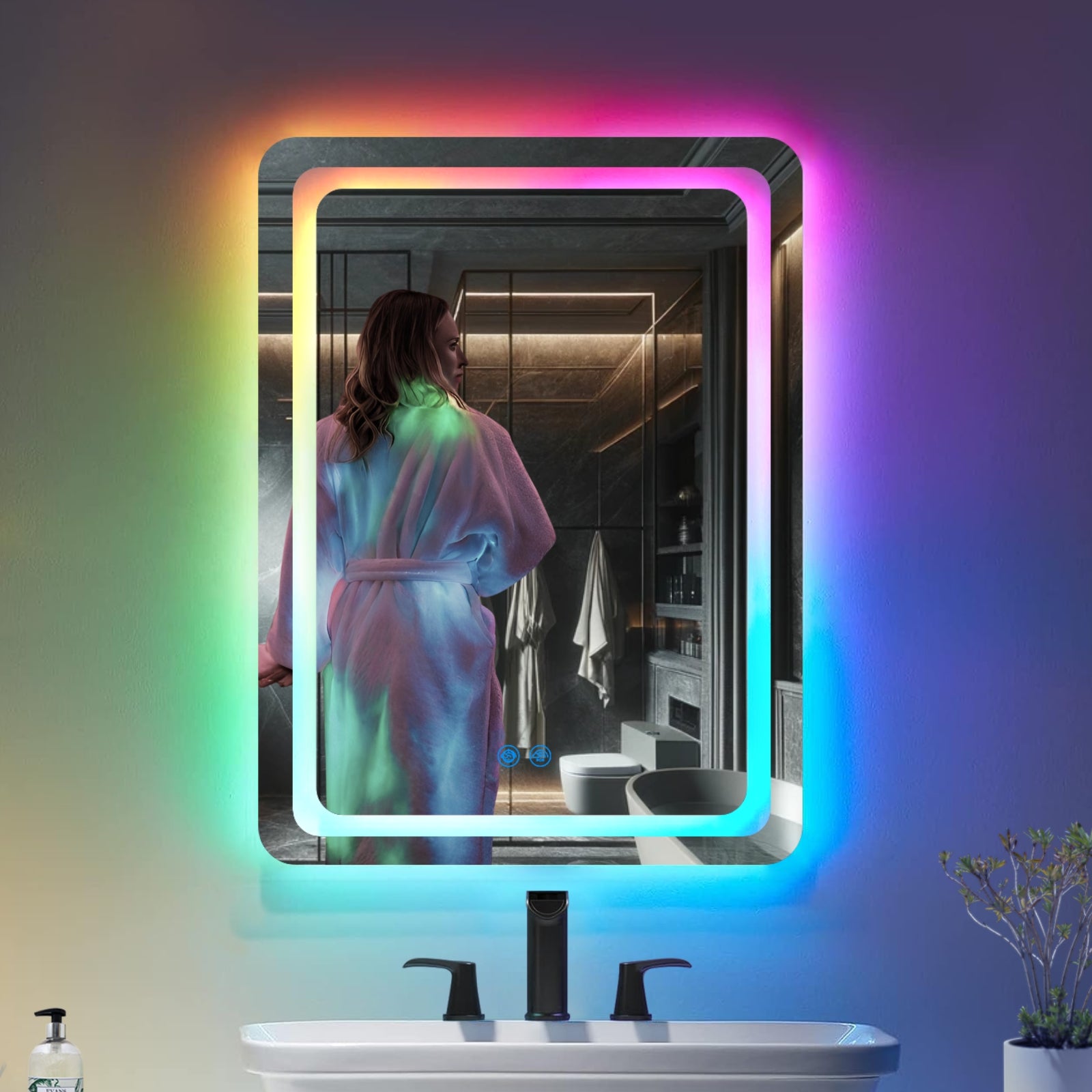 Loop 2 Wall Monted Bathroom Makeup Mirror with RGB Light Luxfurni