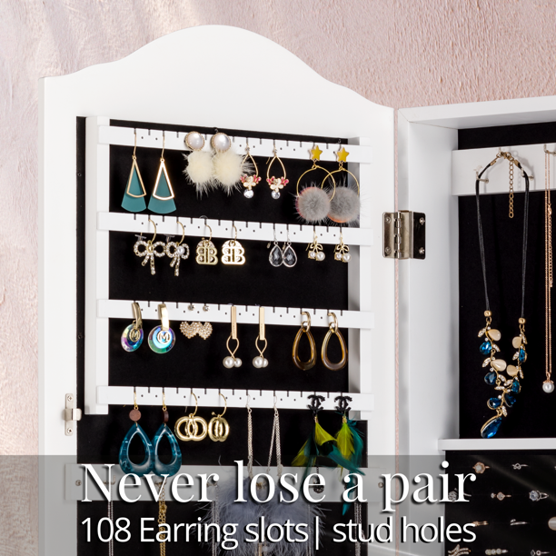 Luxfurni | Jewelry Armoire | Wall/Door Mounted Mirror Small Jewelry Armoire