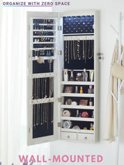 Jewelry Cabinet Lockable Wall Mounted Jewelry Organizer Armoire with Full Length Frameless Mirror White DazzleDraw