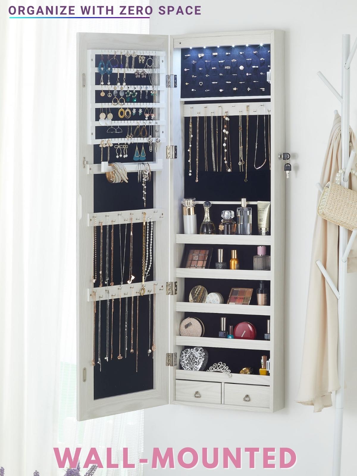 Ubuy Hanging Jewelry Armoire With Mirror Gymax Wall Door Mounted