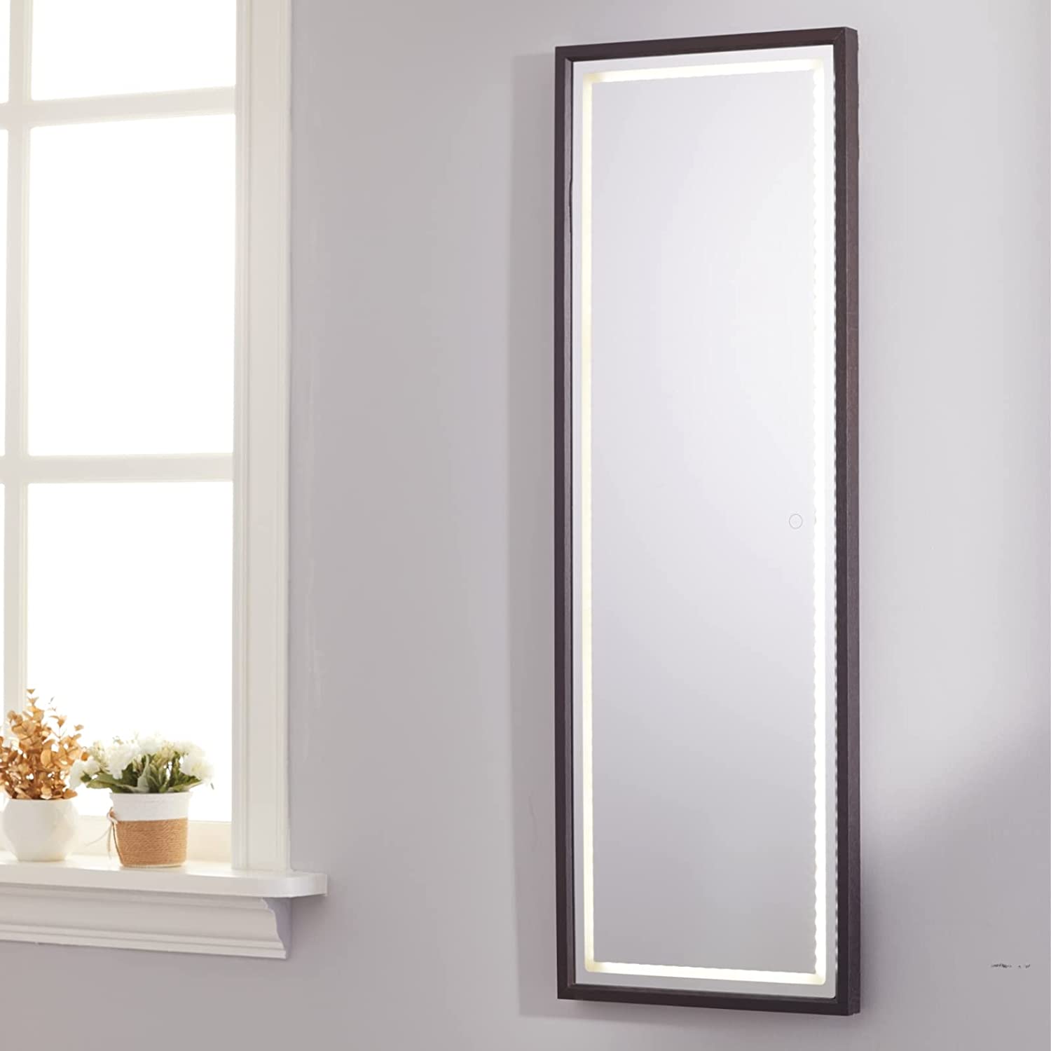 Luxfurni | Full-Length Mirror | LED Full-Length Mirror with Dimmable Lighting for Bedroom or Dressing Room Brown