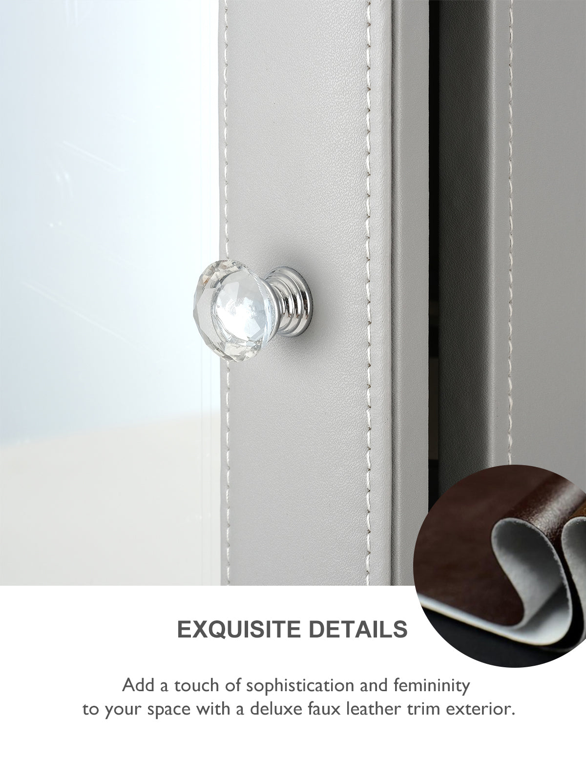 Luxfurni | Jewelry Armoire | Wall Mount Jewelry Armoire Leather Finish with Metal Hanger Grey