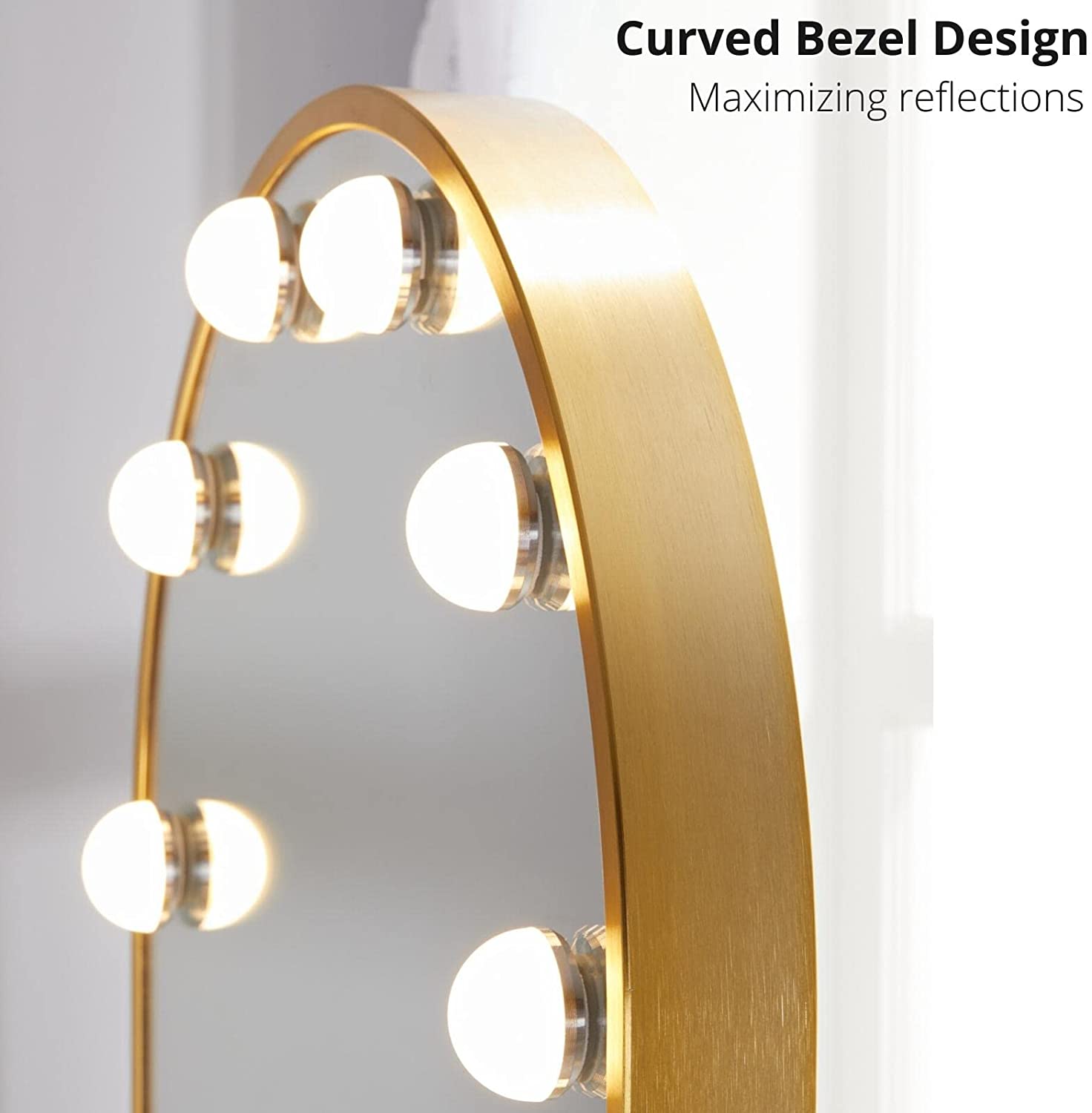 Luxfurni | Hollywood Mirror | Curved Frame Starry 12 Hollywood Vanity Mirror with LED Light - Gold