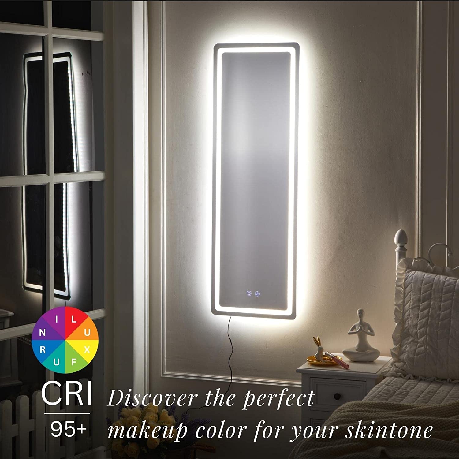 Luxfurni | Full-Length Mirror | Wall-Mounted Full-spectrum RGB Backlight Full-length Mirror