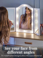 Luxfurni | Hollywood Mirror | Tri Fold LED Starry Hollywood Vanity Mirror - White