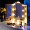 Luxfurni | Hollywood Mirror | Tri Fold LED Starry Hollywood Vanity Mirror - Rose Gold