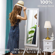 Luxfurni | Full-Length Mirror | Tall Cheval Free Standing Full-length Body Mirror with Lights for Bedroom White
