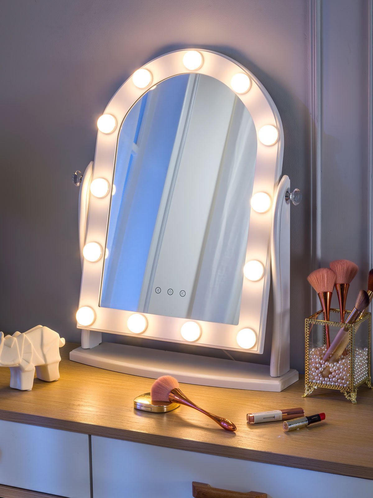 LUXFURNI Large Hollywood Vanity Mirror with 14 LED Lights Tabletop Wall  Mount White 